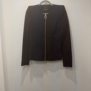 Pinko Black Zip-Front Blazer Jacket with Ring Pulls